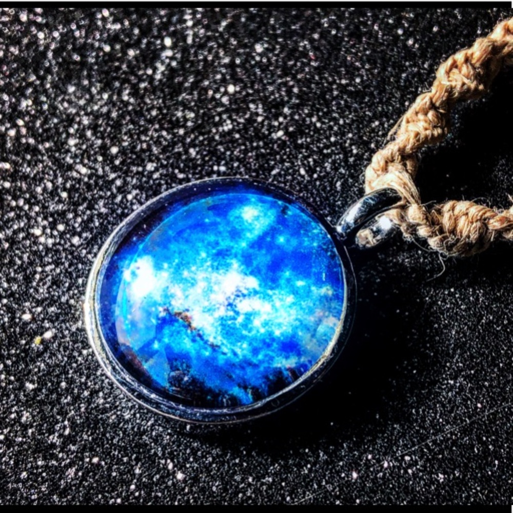 Hemp Necklace with Blue Galaxy Pendant